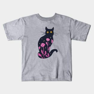 Kitty with pink flowers Kids T-Shirt
